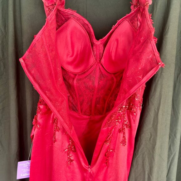 Pleated Satin Dress with Embellished and Sheer Bodice by LaDivine - Picture 5 of 7